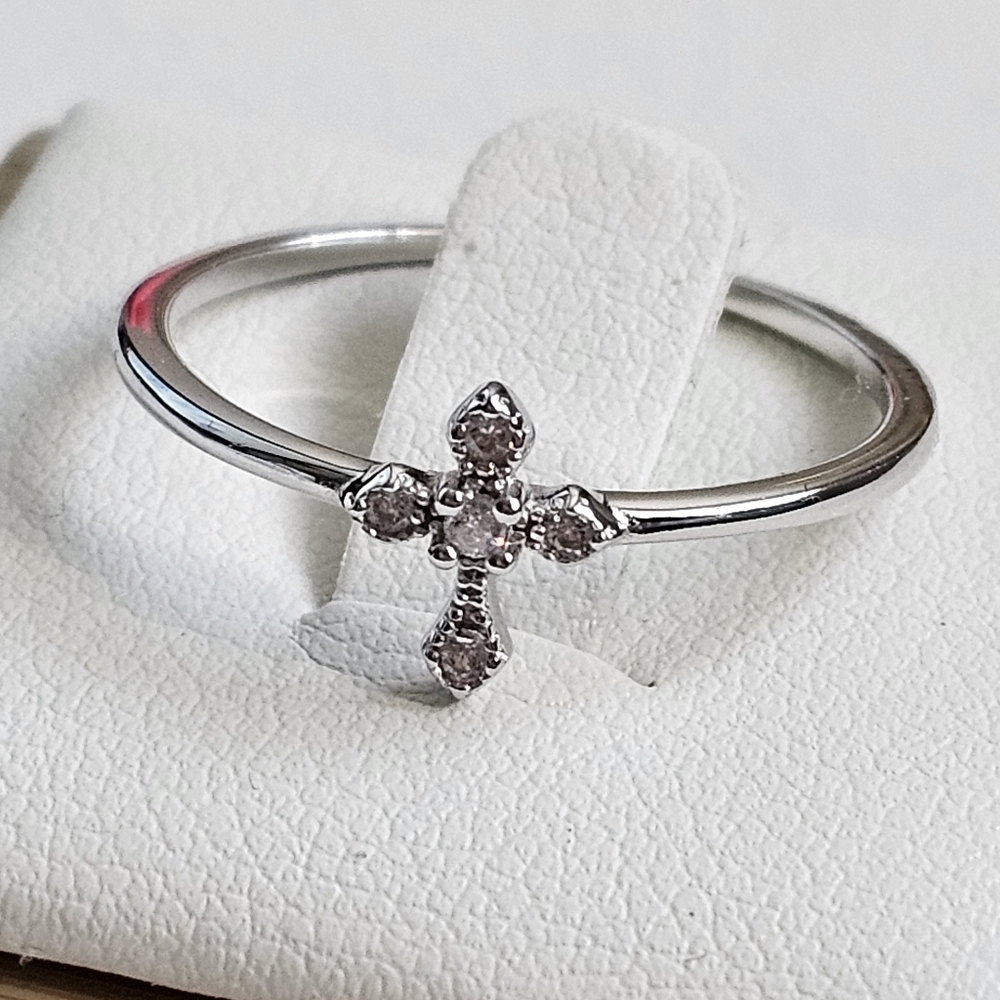 Dainty cross sterling silver cz ring